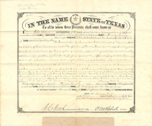 Land Grant signed by O.M. Roberts as Governor - SOLD